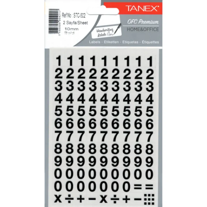 TANEX STICKER RAKAM STICKERİ 10mm BOLD 2 AD. STC-502