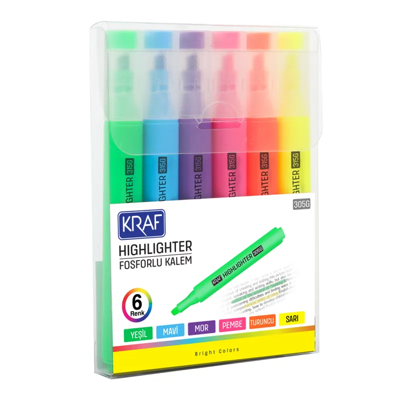 KRAF FOSFORLU KALEM TRIO BRIGHT COLORS 315 6 LI