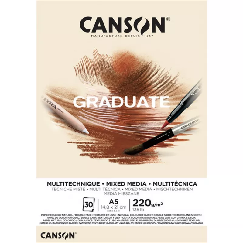 Canson Graduate Mix Media Naturel 220 Gr. A5 30 Yp. Çizim Bloğu 400110367