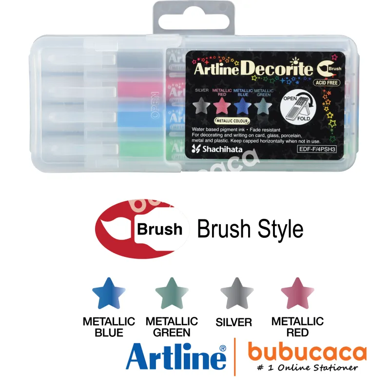 Artline Decorite Marker Kalem Fırça Uçlu 4lü Set 4PSH3 ( Metallic Blue, Metallic Red, Metallic Green , Silver )