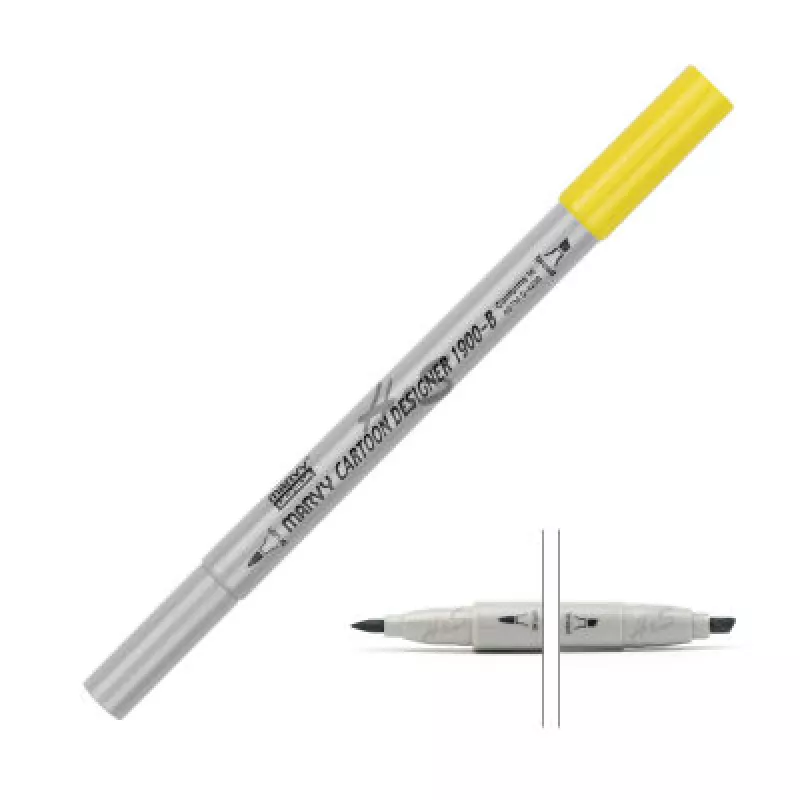 MARVY Cartoon Designer 1900-B Çift Uçlu Grafik & Brush Marker 22 Lemon Yellow