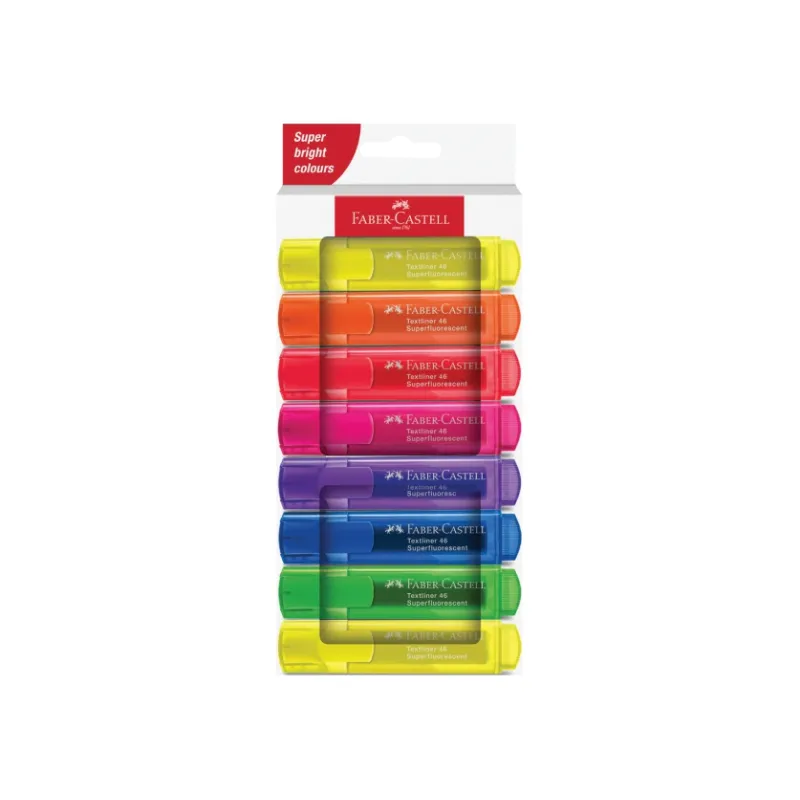 FABER CASTELL Fosforlu Kalem 46, Şeffaf Gövde 8 Renk set