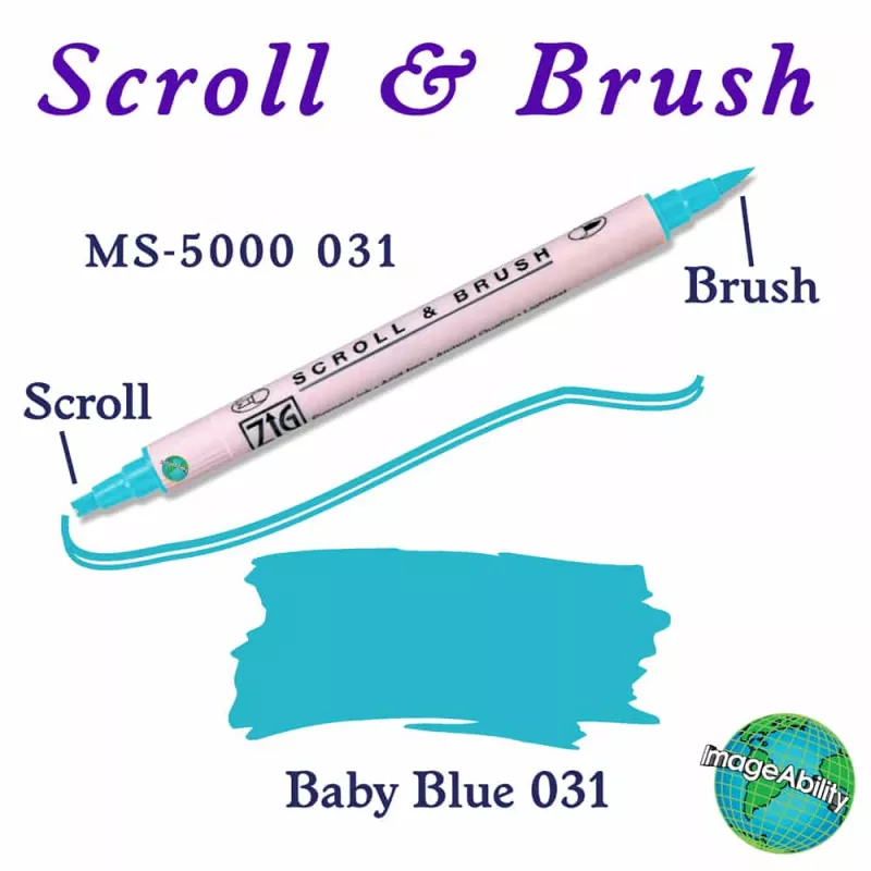 Zig Scroll & Brush Çift Çizgi ve Fırça Uçlu Kaligrafi Kalemi 031 Baby Blue 