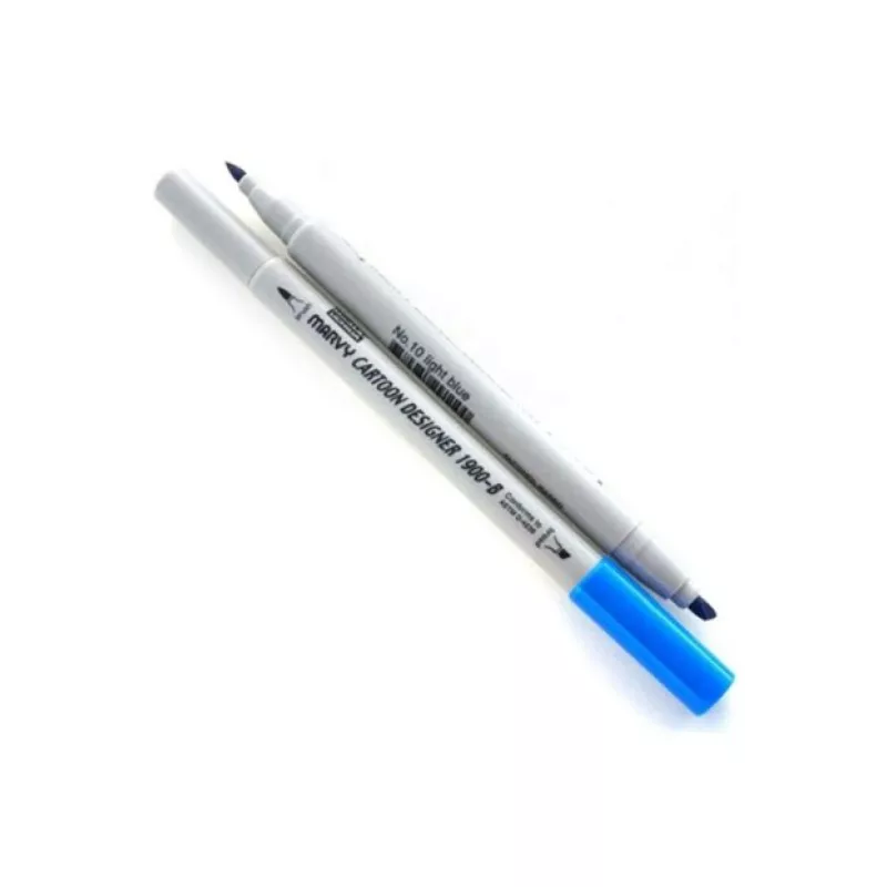 MARVY Cartoon Designer 1900-B Çift Uçlu Grafik & Brush Marker No:10 Light Blue