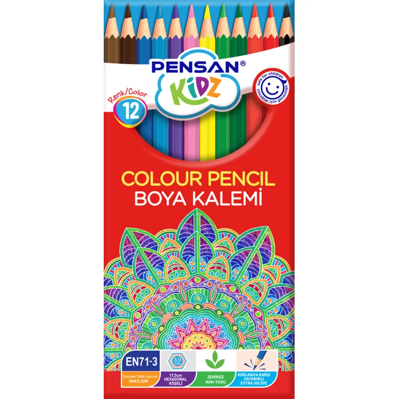 PENSAN PE56312 KİDZ 12 RENK TAM BOY KURUBOYA KALEMİ 