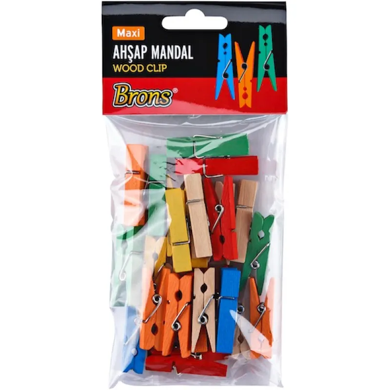 BRONS AHŞAP MANDAL RENKLİ KÜÇÜK 25 MM 25 Lİ BR-904