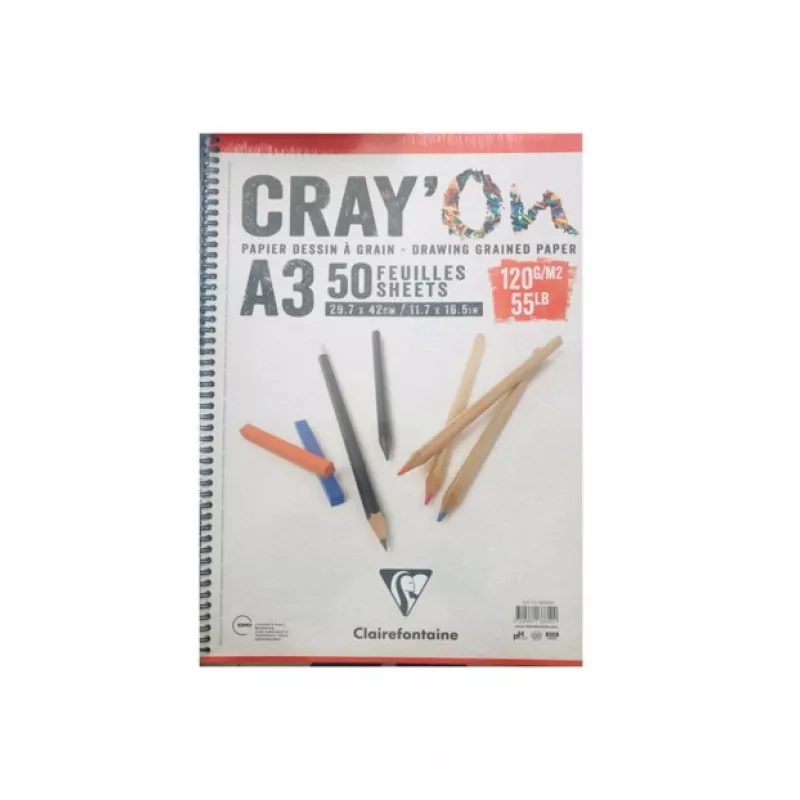 Clairefontaine Cray'On Üstten Spiralli Çizim Blok A3 120gr 50 Yaprak 