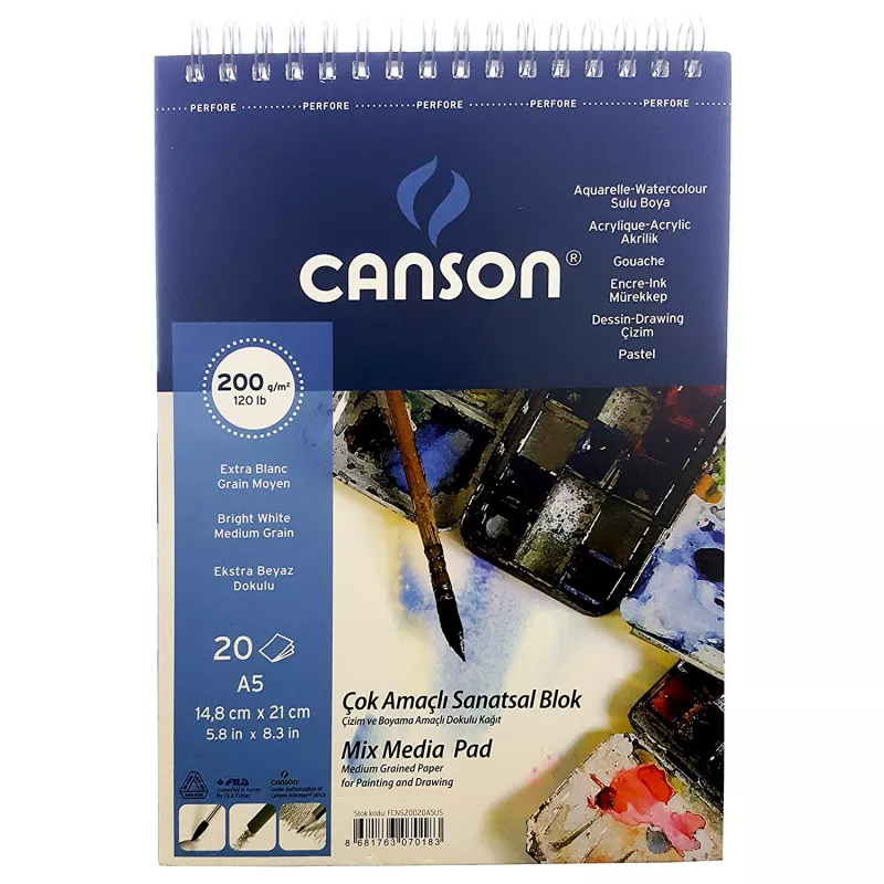 CANSON 1557 RESİM BLOK 200 GR A5 20YP SPRALLİ ÇOK AMAÇLI SANATSAL BLOK