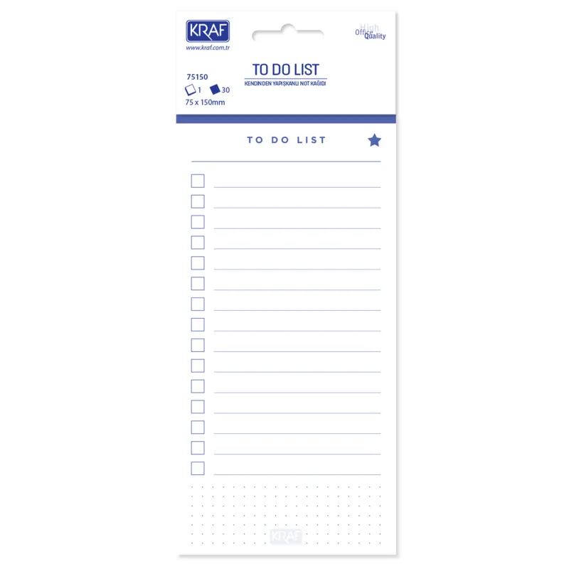 KRAF YAPIŞKANLI NOT KAĞIDI TO DO LIST - YAPILACAKLAR LİSTESİ 75x150 30 YP 75150