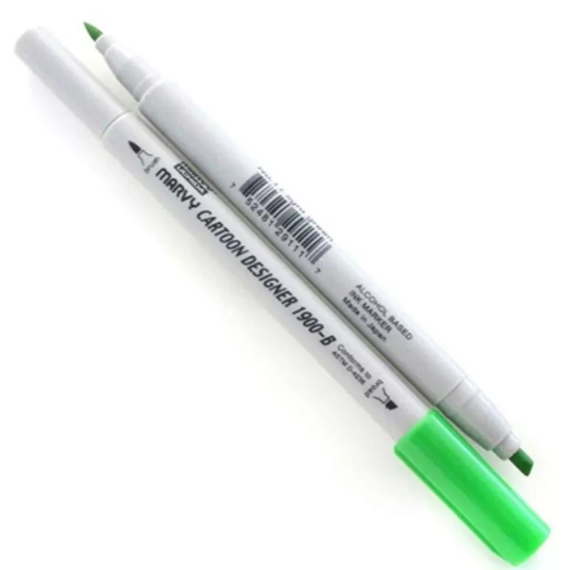 MARVY Cartoon Designer 1900-B Çift Uçlu Grafik & Brush Marker No:11 Light Green