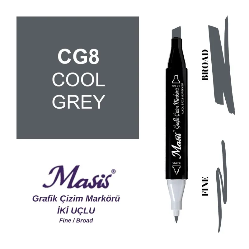 MASİS ÇİFT UÇLU ÇİZİM MARKÖRÜ CG8 COOL GREY