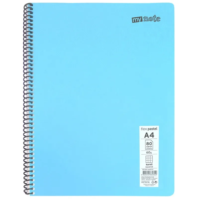 MYNOTE FLEX PASTEL RENKLER PLASTİK KAPAK SPİRALLİ DEFTER 72 YP ÇİZGİSİZ 