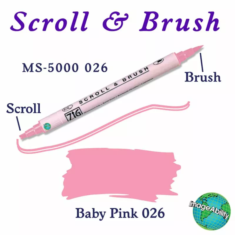  Zig Scroll & Brush Çift Çizgi ve Fırça Uçlu Kaligrafi Kalemi 026 Baby Pink