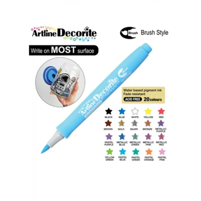 ARTLINE KALICI BOYAMA MARKÖRÜ DECORİTE BRUSH ESNEK UÇLU PASTEL BLUE