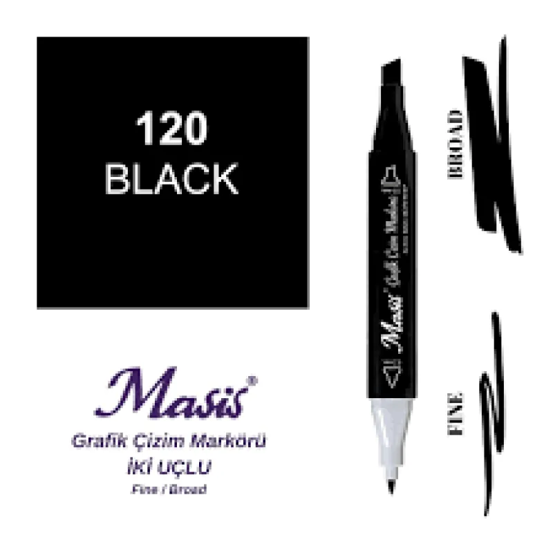 MASİS ÇİFT UÇLU ÇİZİM MARKÖRÜ 120 BLACK