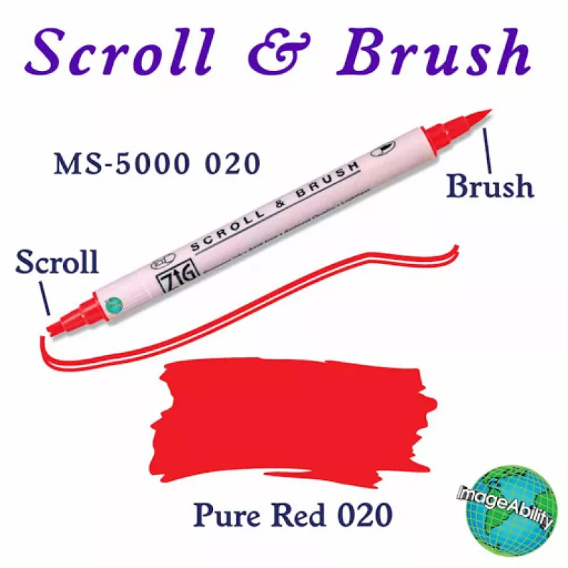 Zig Scroll & Brush Çift Çizgi ve Fırça Uçlu Kaligrafi Kalemi 020 Pure Red