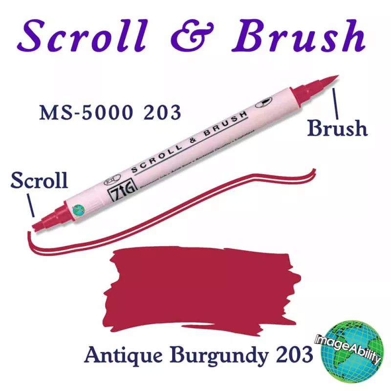 Zig Scroll & Brush Çift Çizgi ve Fırça Uçlu Kaligrafi Kalemi 203 Antique Burgund