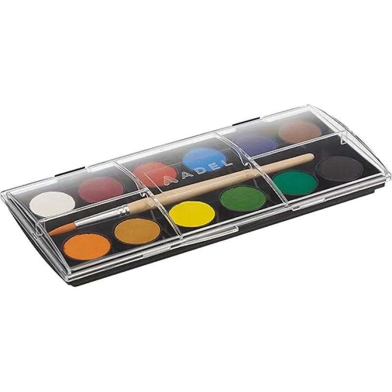 Adel Suluboya, 12 Renk, 24 mm Tablet, Canlı ve Parlak Renkler, Fırça İçerir