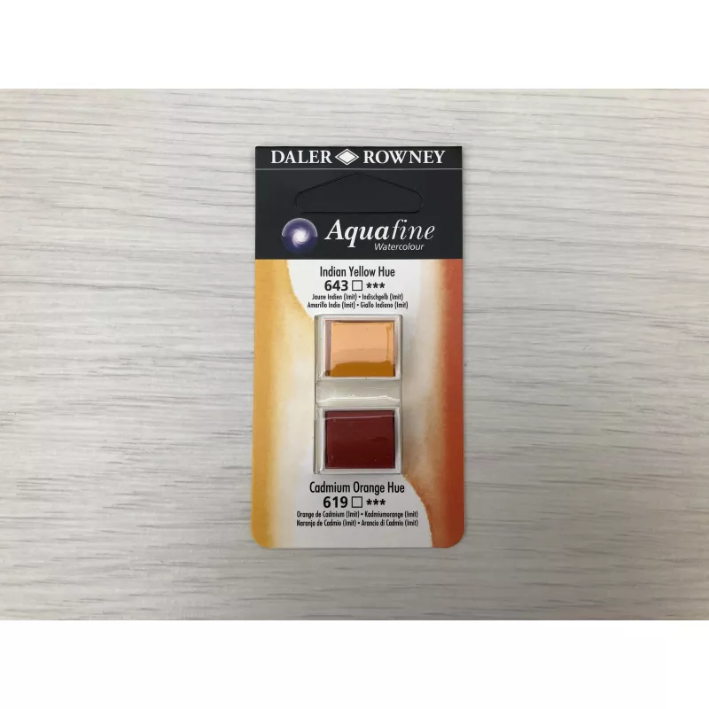 Daler Rowney Aquafine 2 li Sulu boya 643 Indian Yellow Hue - 619 Cadmium Orange Hue