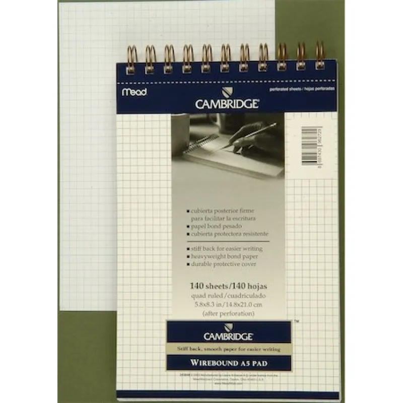 MEAD BLOKNOT CAMBRIDGE SPİRALLİ KARTON KAPAK A5 BEYAZ 140 YP KARELİ M-243848