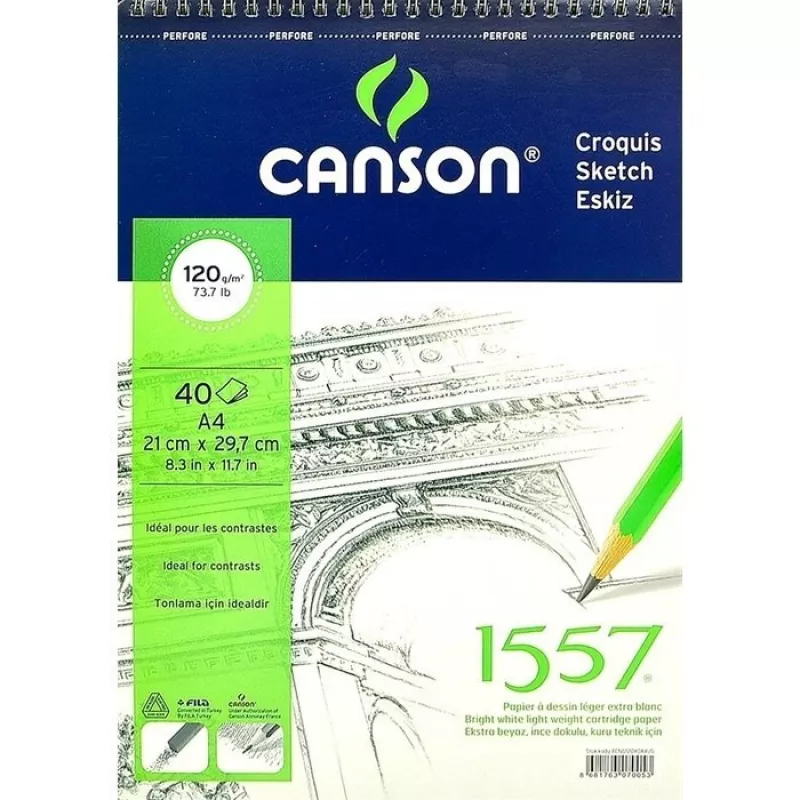 Canson 1557 Spiralli Çizim Blok Eskiz Defteri 120gr A4 40yp
