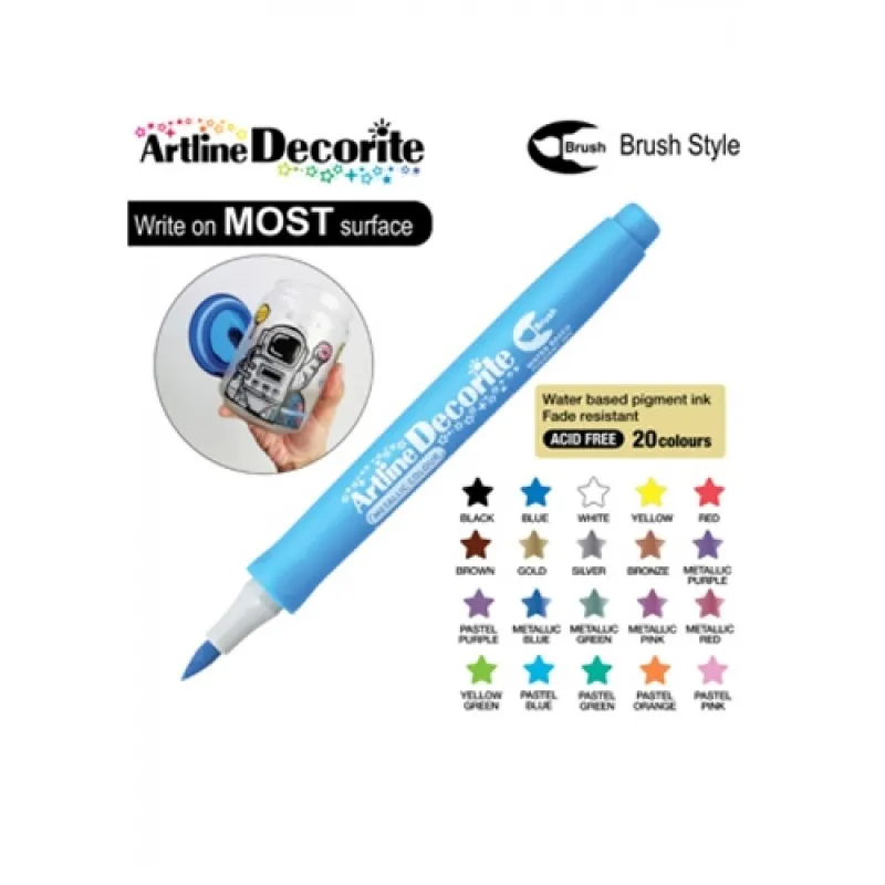 ARTLINE KALICI BOYAMA MARKÖRÜ DECORİTE BRUSH ESNEK UÇLU METALLIC BLUE