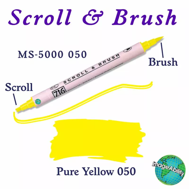 Zig Scroll & Brush Çift Çizgi ve Fırça Uçlu Kaligrafi Kalemi 050 Pure Yellow