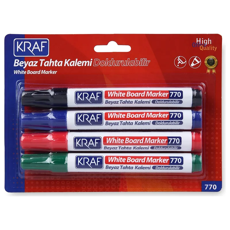 KRAF BEYAZ TAHTA KALEMİ DOLDURULABİLİR 770-4 4 LÜ SET