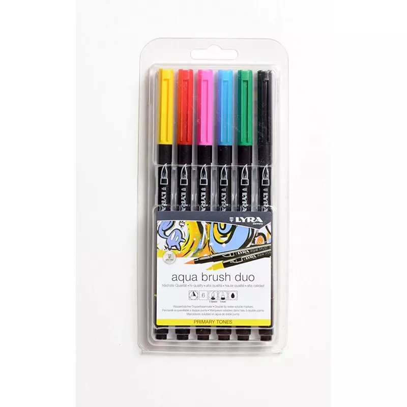 Lyra Aqua Brush Duo Çift Taraflı Brush Marker 6'lı Set Primary Tones