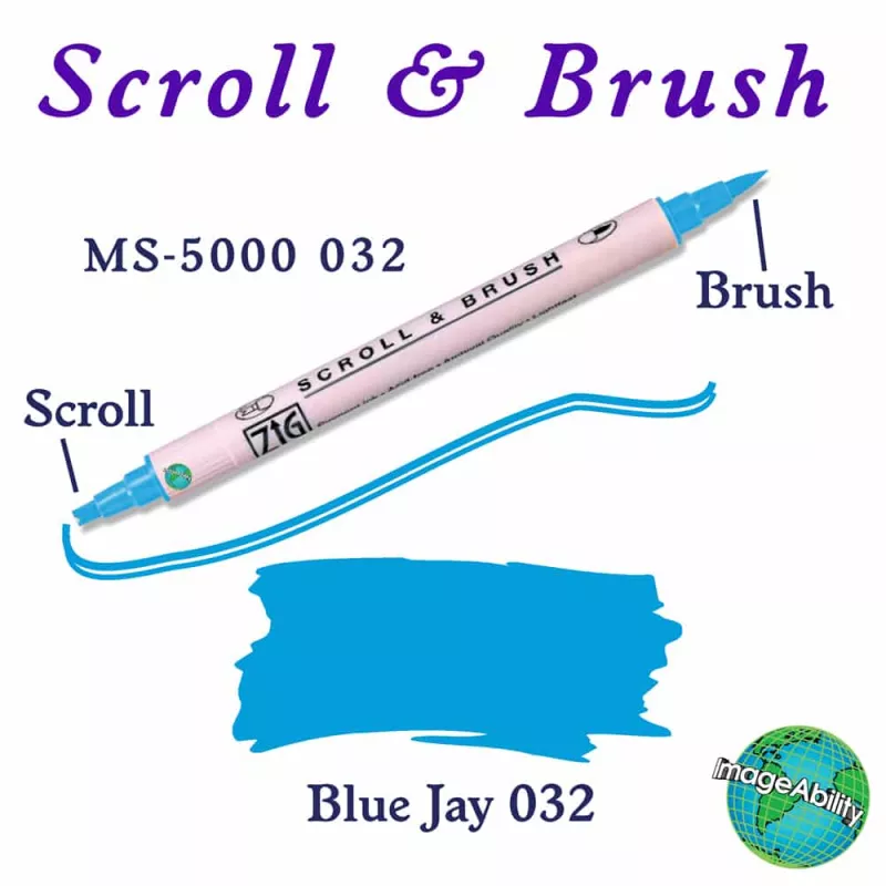 Zig Scroll & Brush Çift Çizgi ve Fırça Uçlu Kaligrafi Kalemi 032 Blue Jay