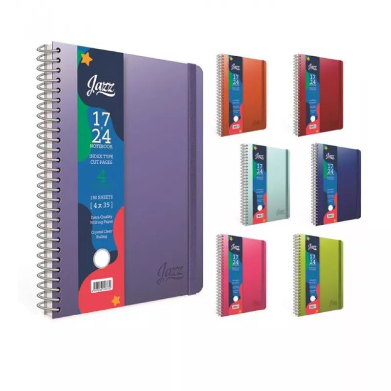 GIPTA JAZZ 17X24 150 YAPRAK 4 BÖLMELİ KARELİ SPRALLİ LASTİKLİ DERİ KAPAK DEFTER 4648