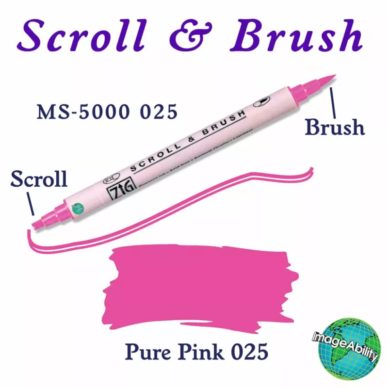Zig Scroll & Brush Çift Çizgi ve Fırça Uçlu Kaligrafi Kalemi 025 Pure Pink