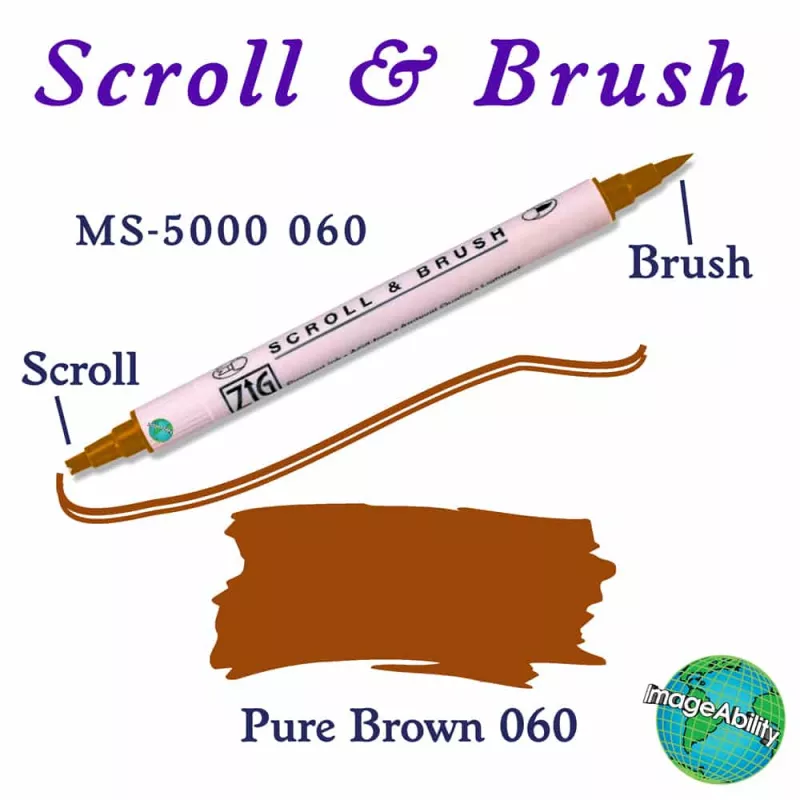 Zig Scroll & Brush Çift Çizgi ve Fırça Uçlu Kaligrafi Kalemi 060 Pure Brown