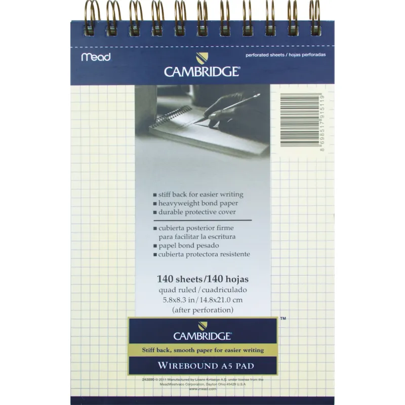 MEAD BLOKNOT CAMBRIDGE SPİRALLİ KARTON KAPAK A5 FİLDİŞİ 140 YP KARELİ M-243890